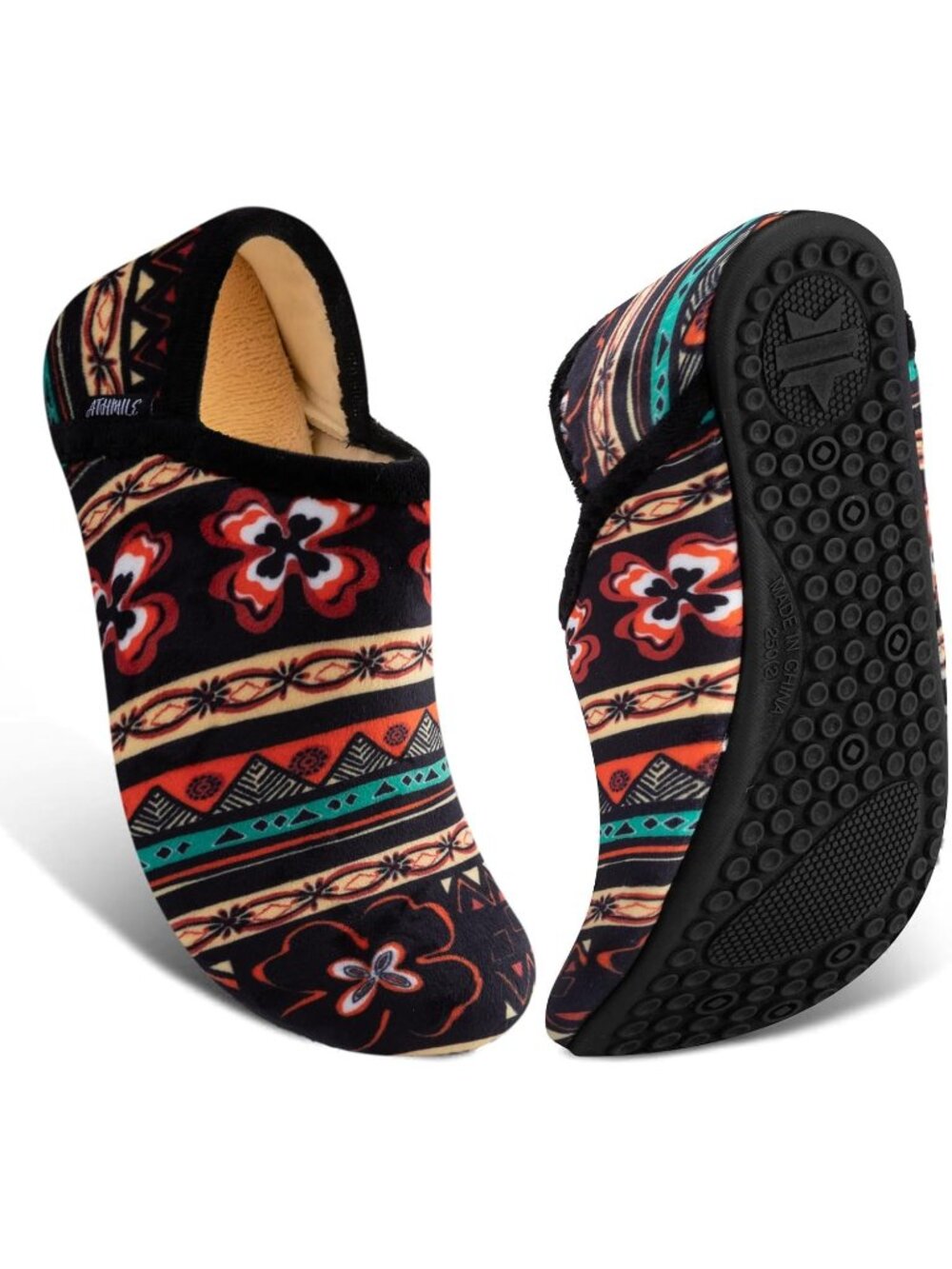 Women's Brown Boho Barefoot Socks Furry Cozy Fleece Slip On Indoor Slippers